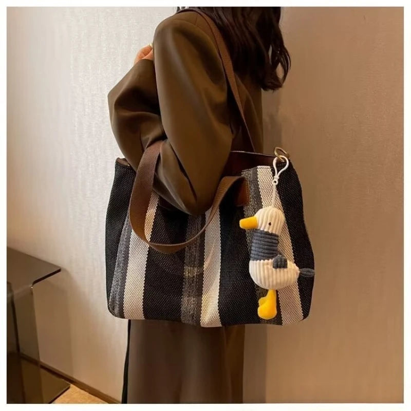 Grand Sac À Épaule Rayé – Cabas Tendance & Bandoulière Casual Grande Capacité