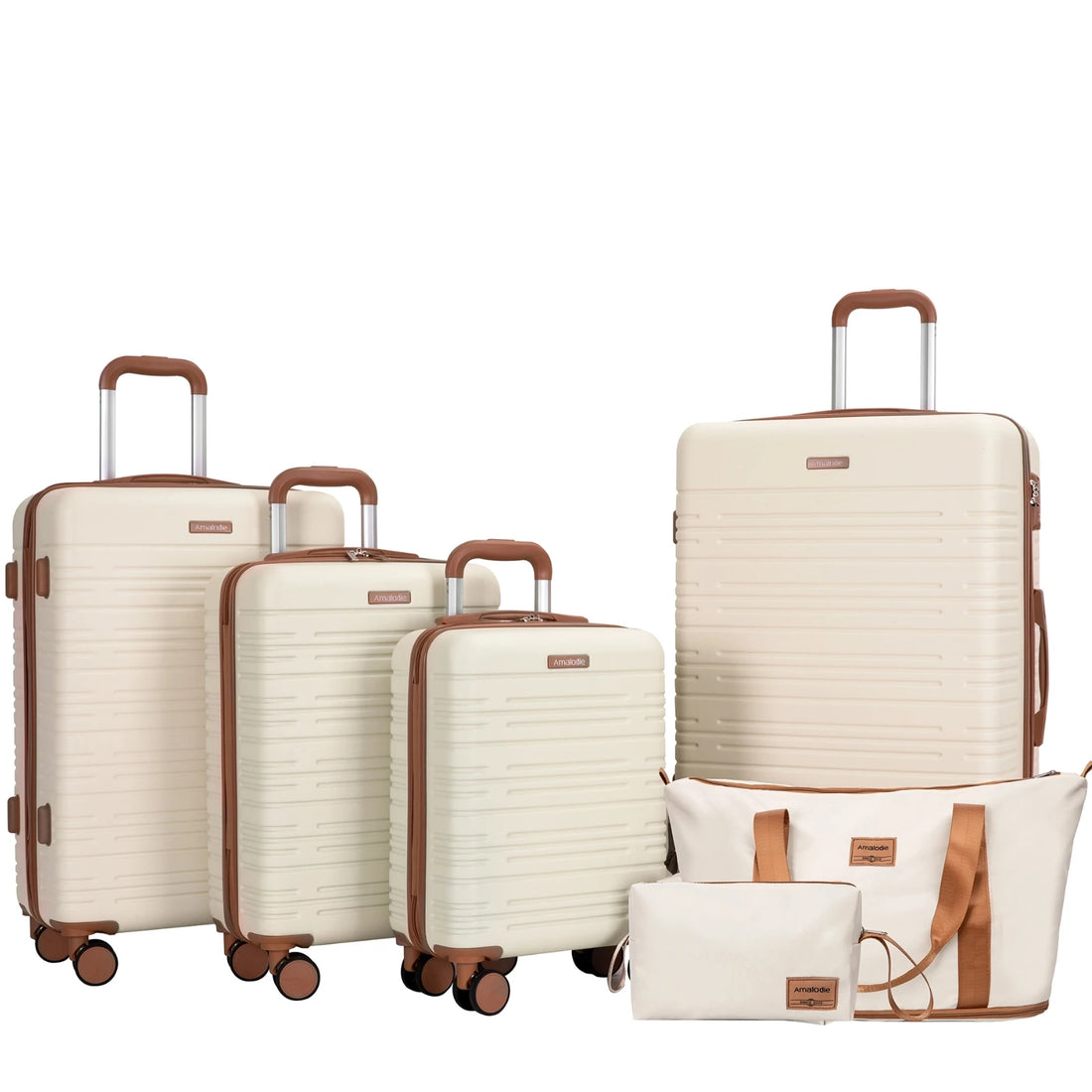 Set Valises 6 Pièces Coque Rigide – Roues Spinner Double, Serrure TSA & Sac de Voyage