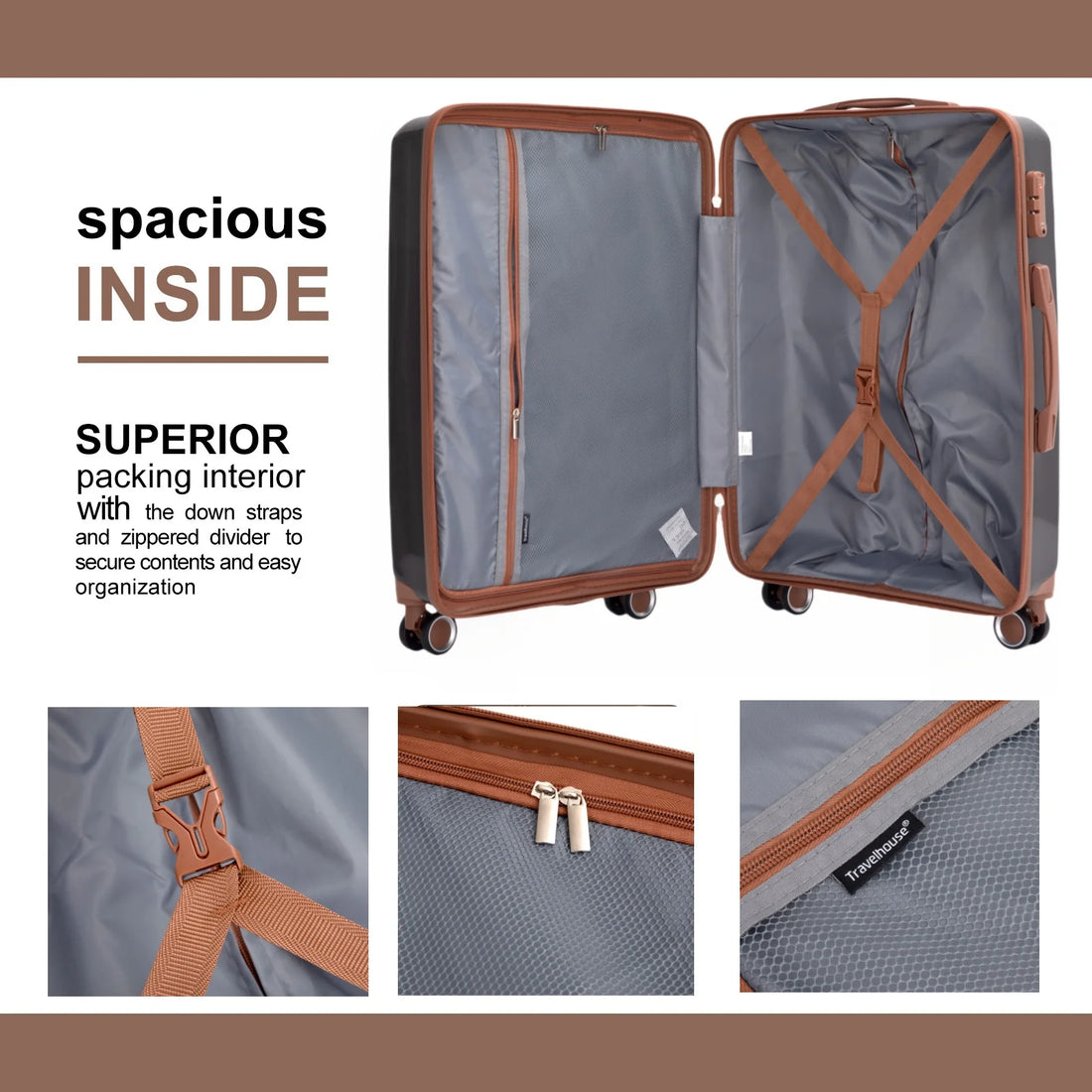 Set Valises 5 Pièces Travelhouse – Coque Rigide ABS, Roues Spinner & Serrure TSA
