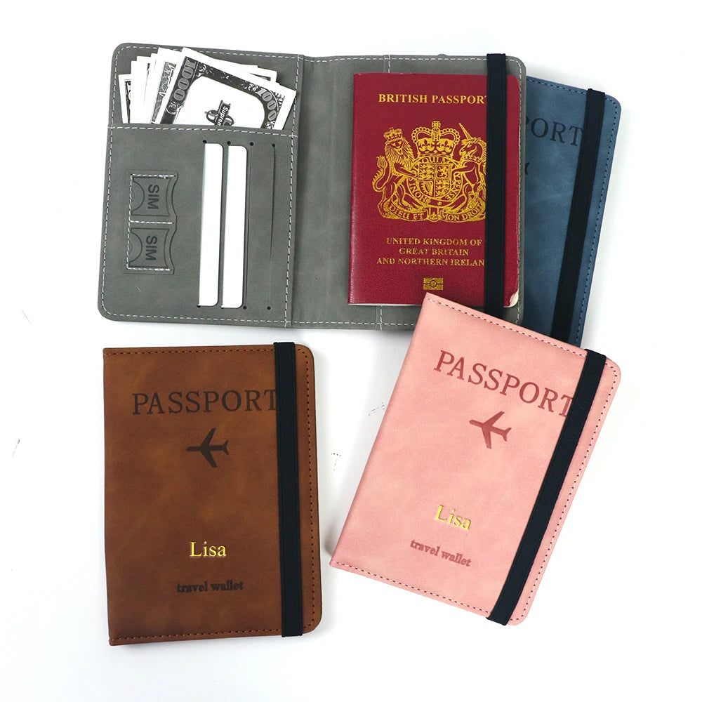 Porte-Passeport Personnalisé en Cuir PU – Pochette Anti-RFID avec Porte-Cartes & Prénom