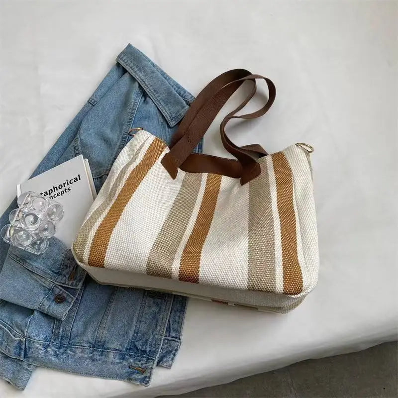 Grand Sac À Épaule Rayé – Cabas Tendance & Bandoulière Casual Grande Capacité