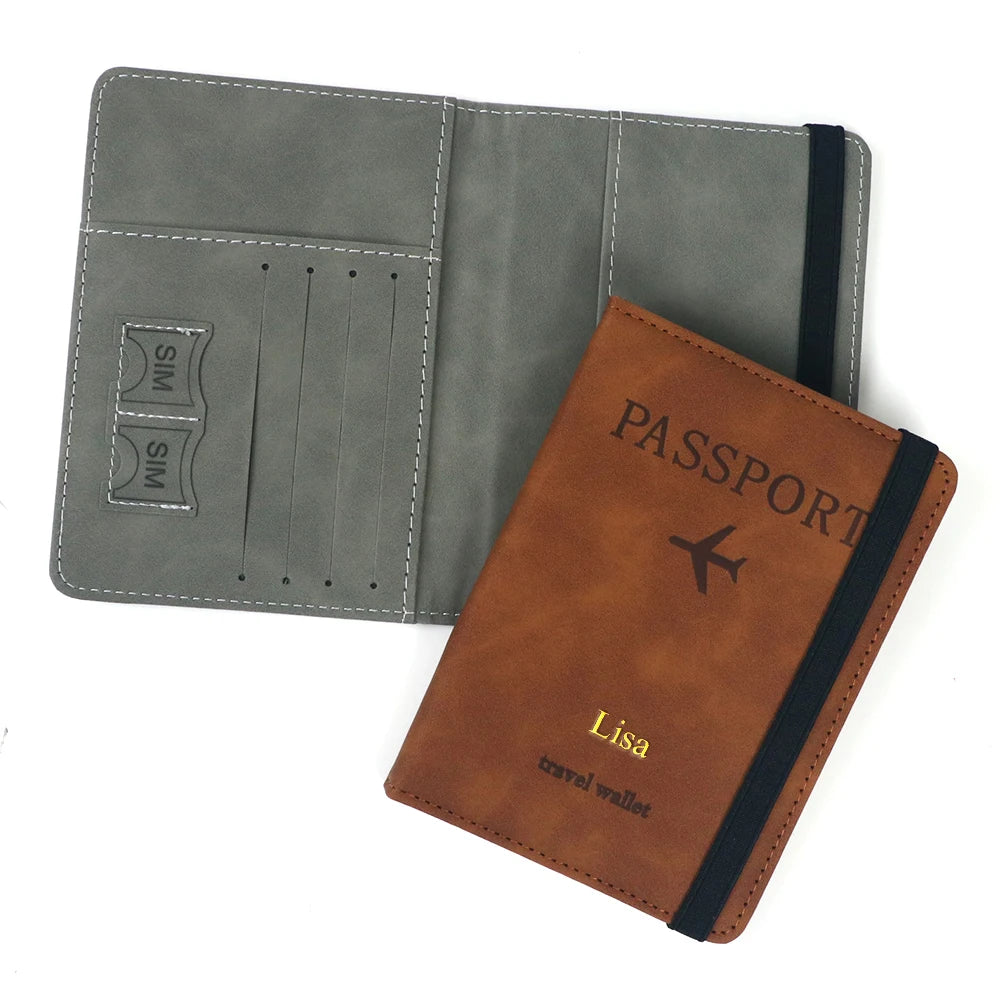 Porte-Passeport Personnalisé en Cuir PU – Pochette Anti-RFID avec Porte-Cartes & Prénom