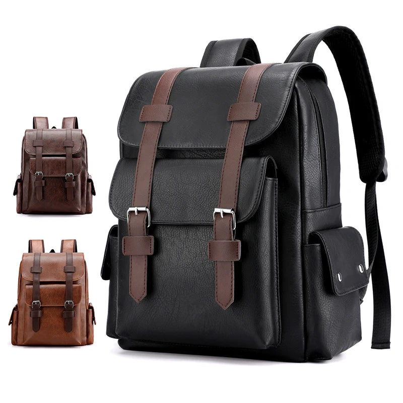 Sac à Dos Homme en Cuir PU – Grande Capacité Ordinateur, École & Voyage