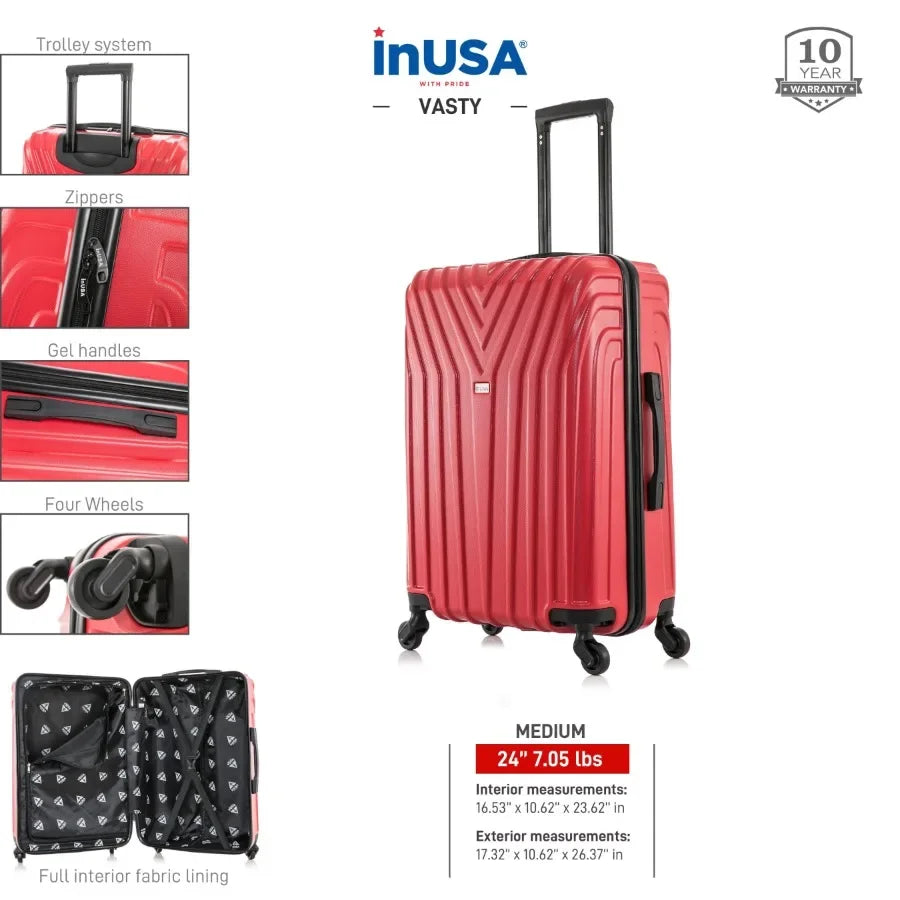Valise Vasty 24" Coque Rigide Légère – Roues Spinner & Poignée Télescopique Rouge
