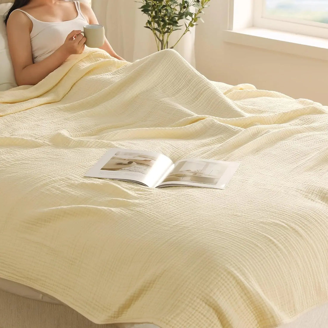 Couverture Mousseline 100% Coton 6 Couches – Lange Respirant Pliable pour Bébé & Voyage