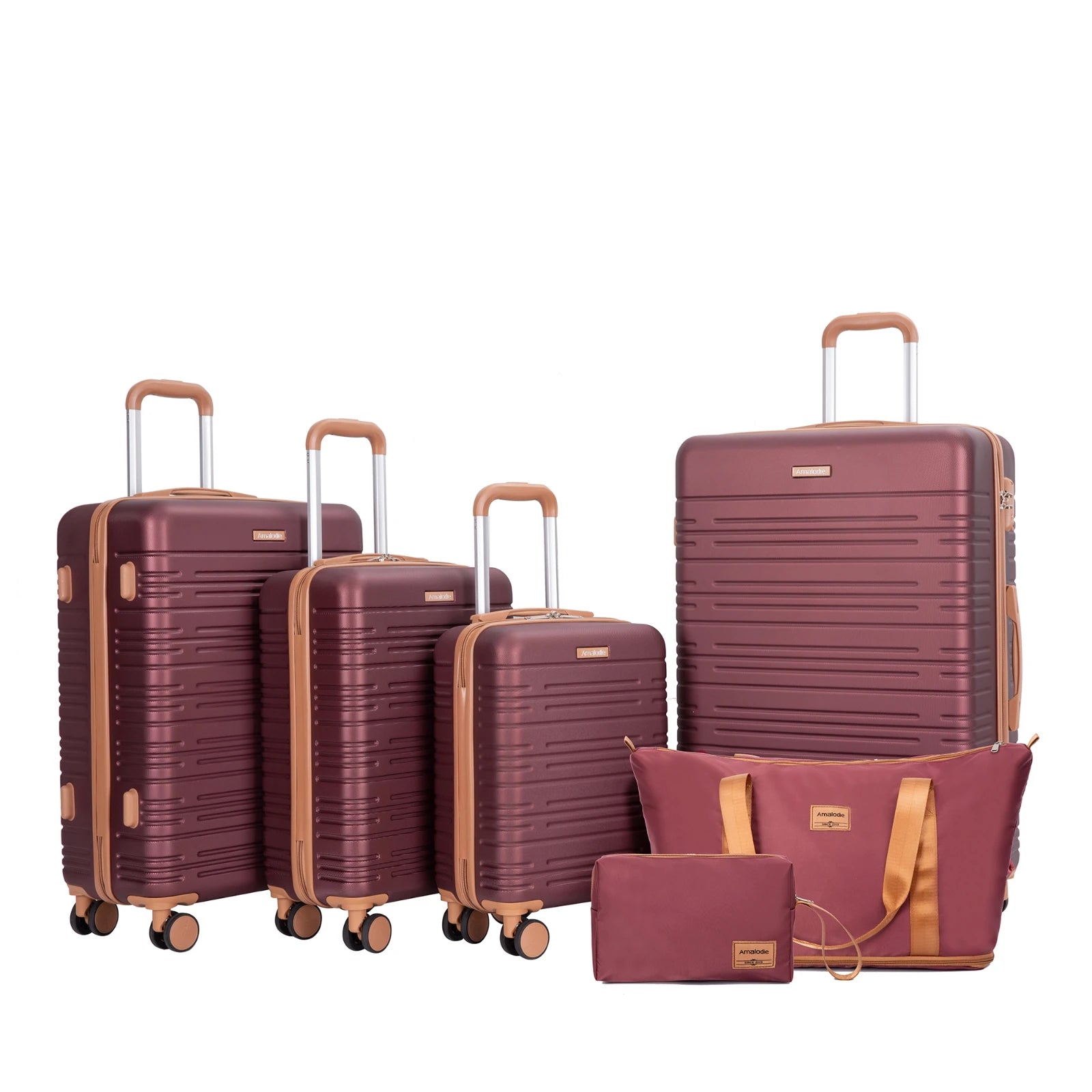 Set Valises 6 Pièces Coque Rigide – Roues Spinner Double, Serrure TSA & Sac de Voyage