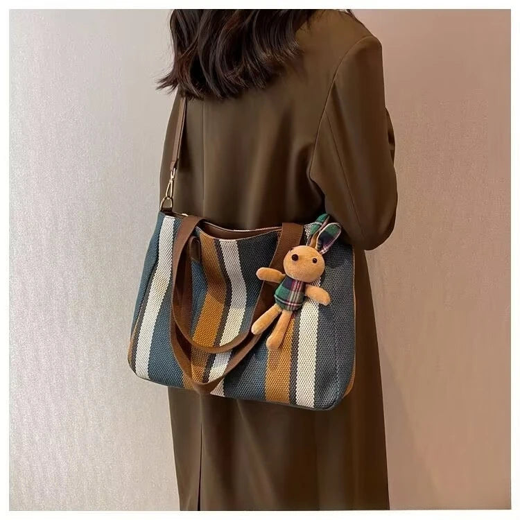 Grand Sac À Épaule Rayé – Cabas Tendance & Bandoulière Casual Grande Capacité