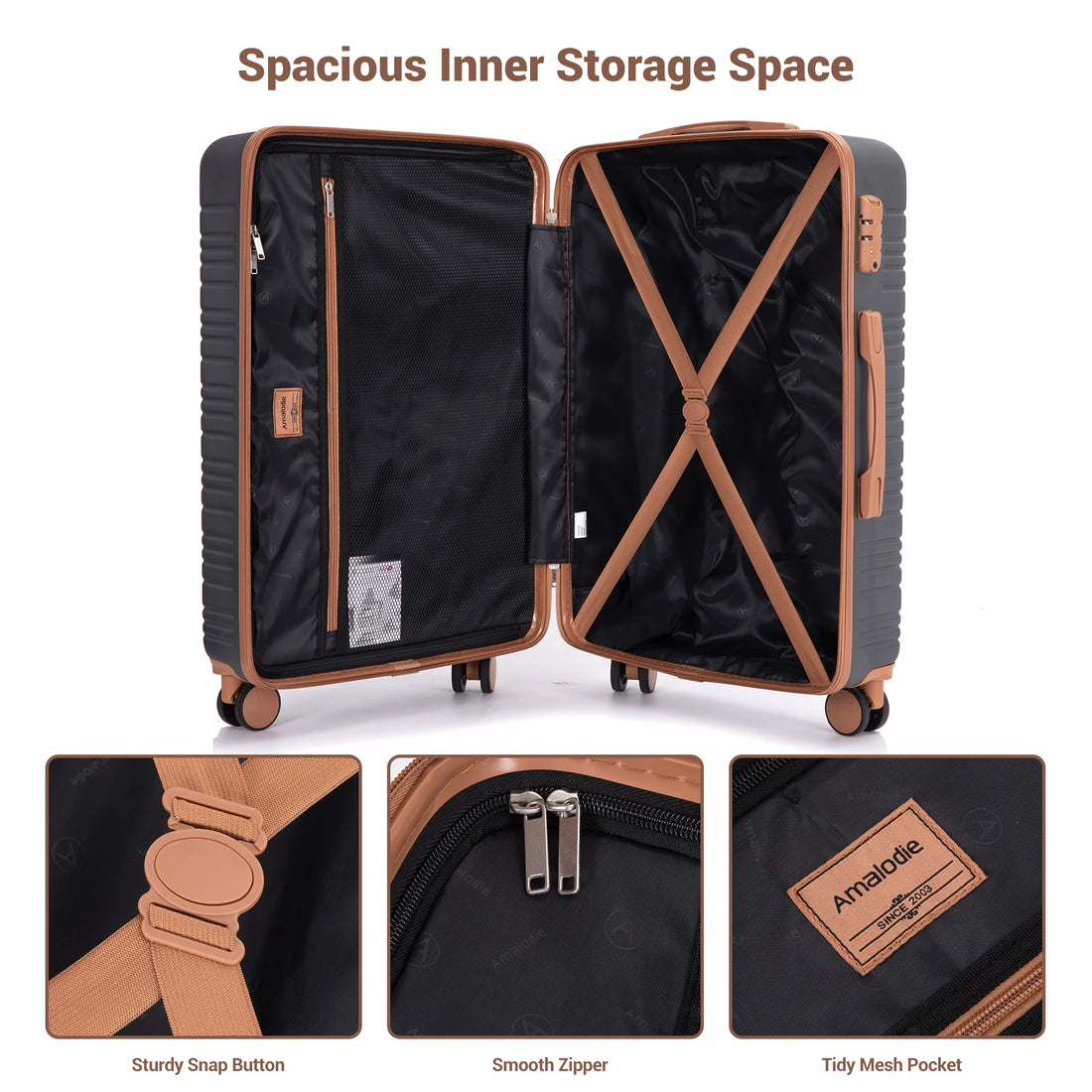 Set Valises 6 Pièces Coque Rigide – Roues Spinner Double, Serrure TSA & Sac de Voyage