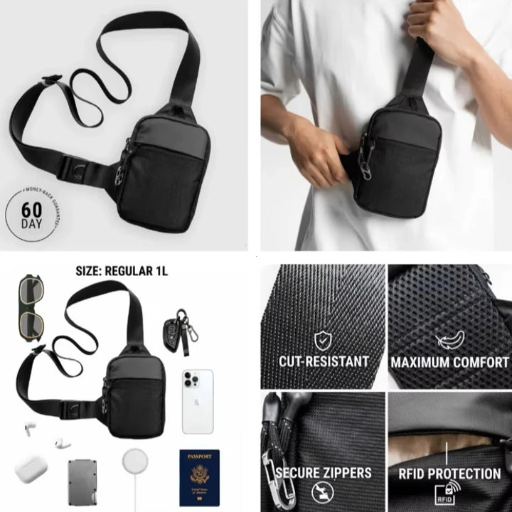 Mini Sac Bandoulière Homme RFID Anti-Vol – Cadenas Inox & Nylon