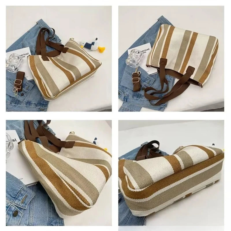 Grand Sac À Épaule Rayé – Cabas Tendance & Bandoulière Casual Grande Capacité