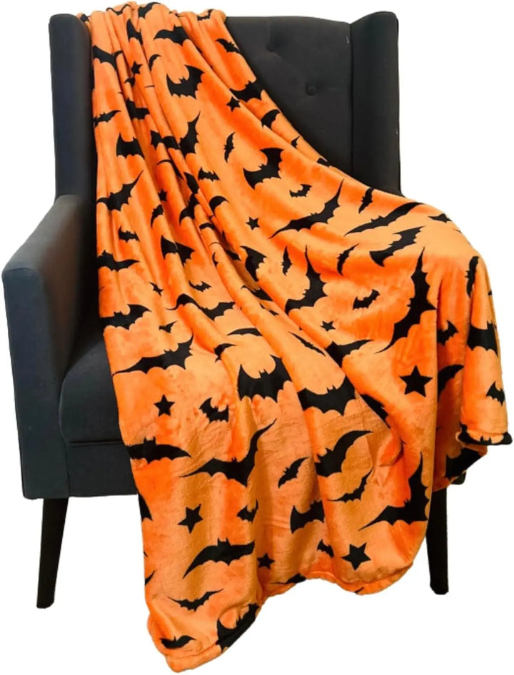 Plaid Flanelle Imprimé Chauves-Souris Noires – Couverture Douce Canapé, Bureau, Lit & Voyage