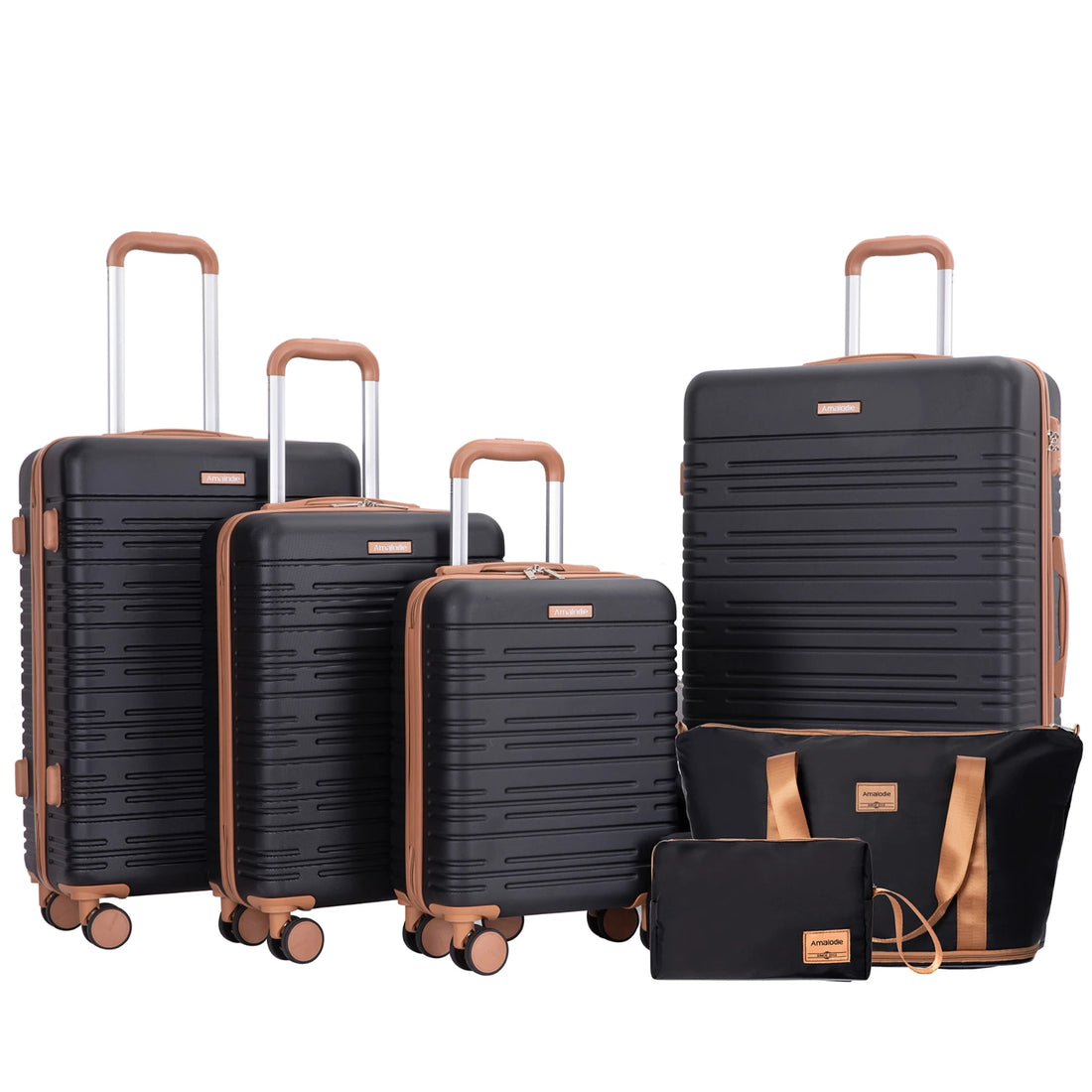 Set Valises 6 Pièces Coque Rigide – Roues Spinner Double, Serrure TSA & Sac de Voyage