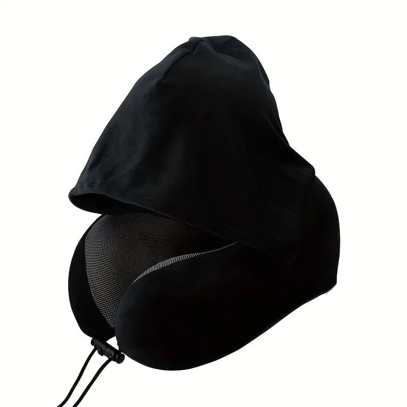 Oreiller de Voyage Mémoire de Forme en U avec Capuche – Support Cervical Portable Avion, Bureau & Voiture