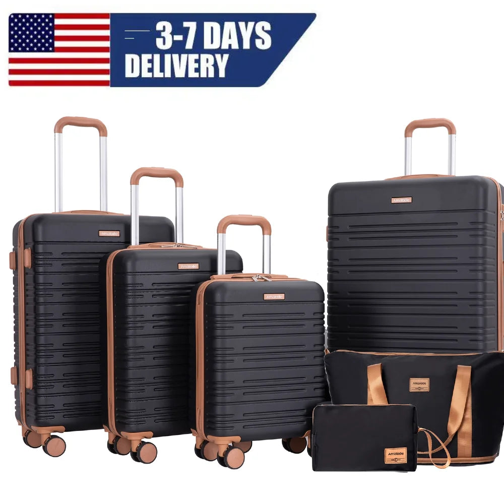 Set Valises 6 Pièces Coque Rigide – Roues Spinner Double, Serrure TSA & Sac de Voyage