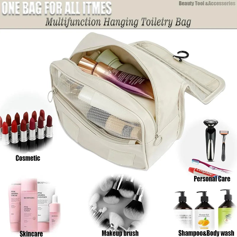 Trousse de Toilette Suspendue – Grande Capacité 6 Poches & Crochet