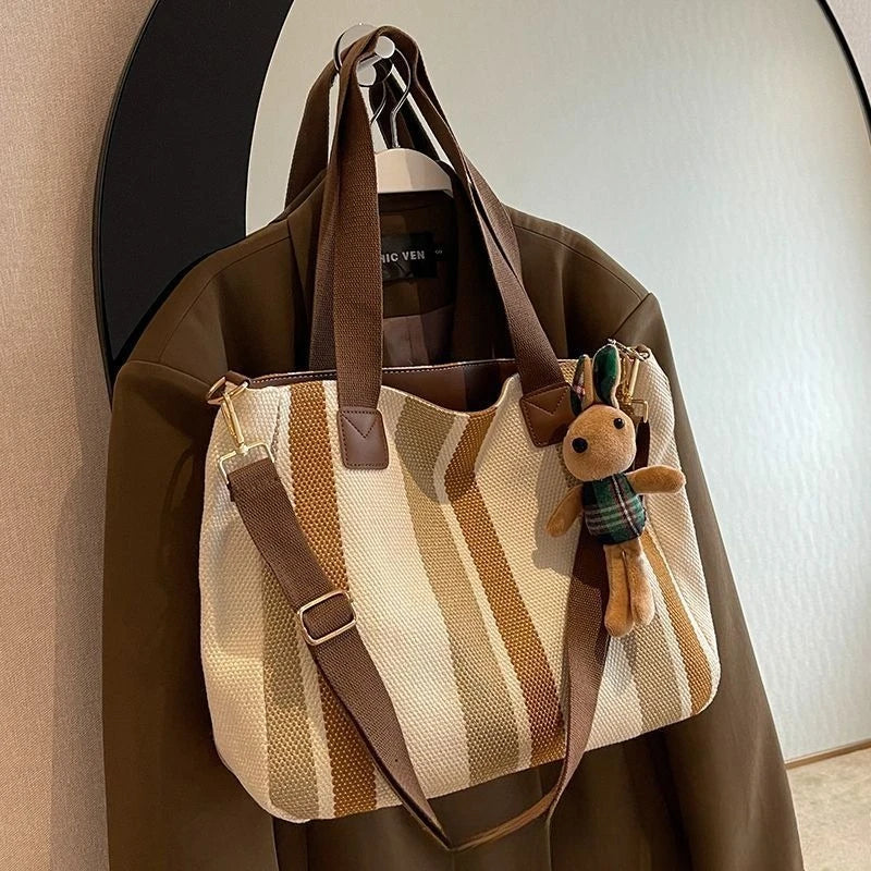 Grand Sac À Épaule Rayé – Cabas Tendance & Bandoulière Casual Grande Capacité