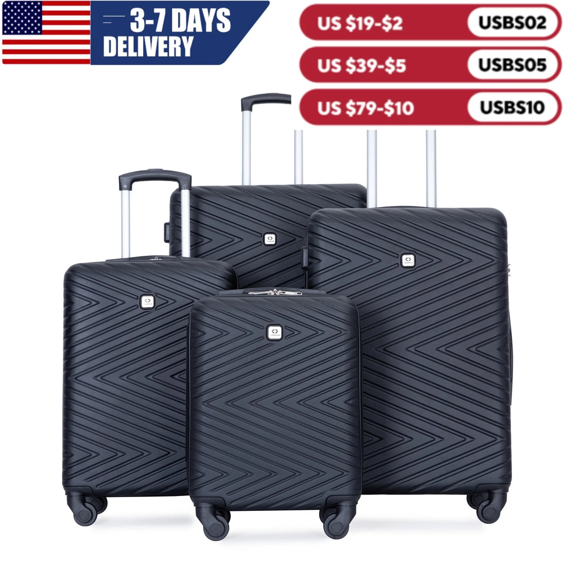 Set Valises 4 Pièces Travelhouse ABS – Roues Spinner & Serrure TSA