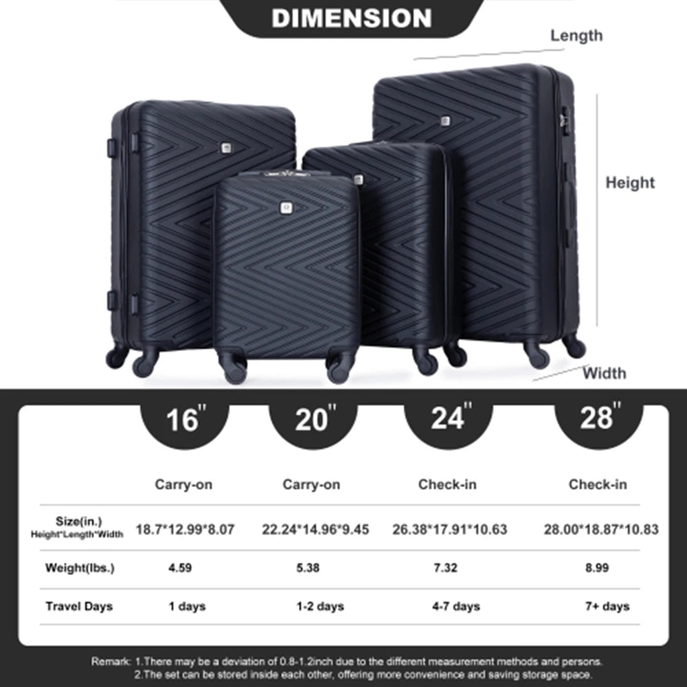 Set Valises 4 Pièces Travelhouse ABS – Roues Spinner & Serrure TSA