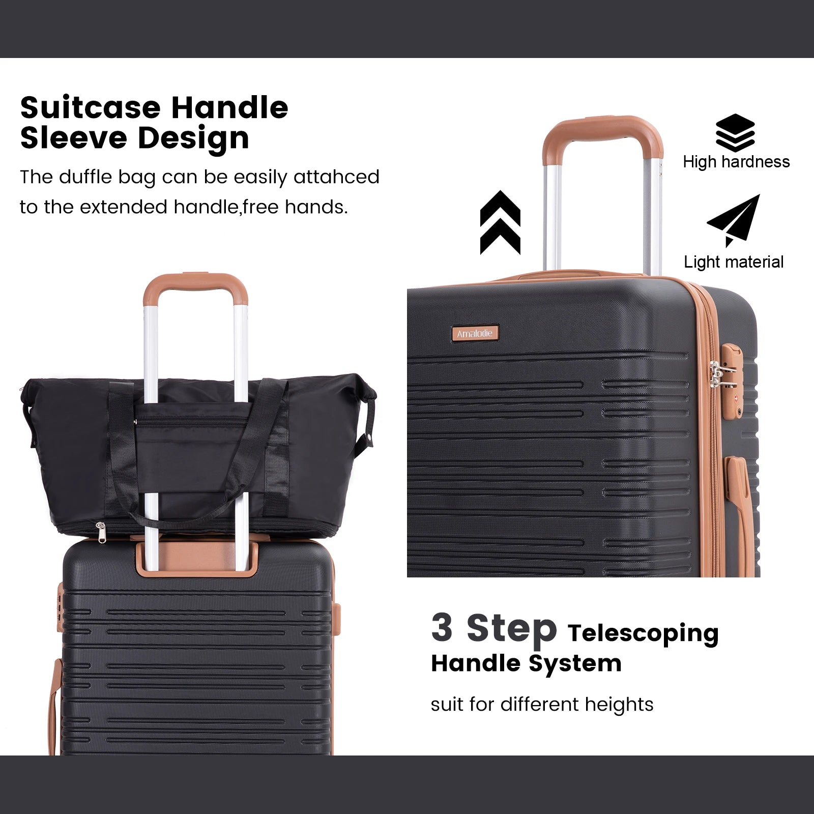 Set Valises 6 Pièces Coque Rigide – Roues Spinner Double, Serrure TSA & Sac de Voyage