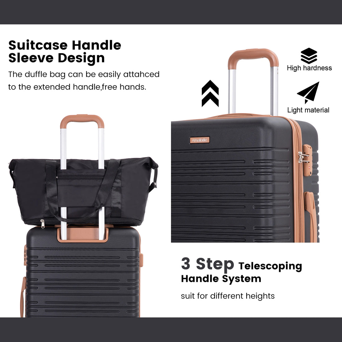 Set Valises 6 Pièces Coque Rigide – Roues Spinner Double, Serrure TSA & Sac de Voyage