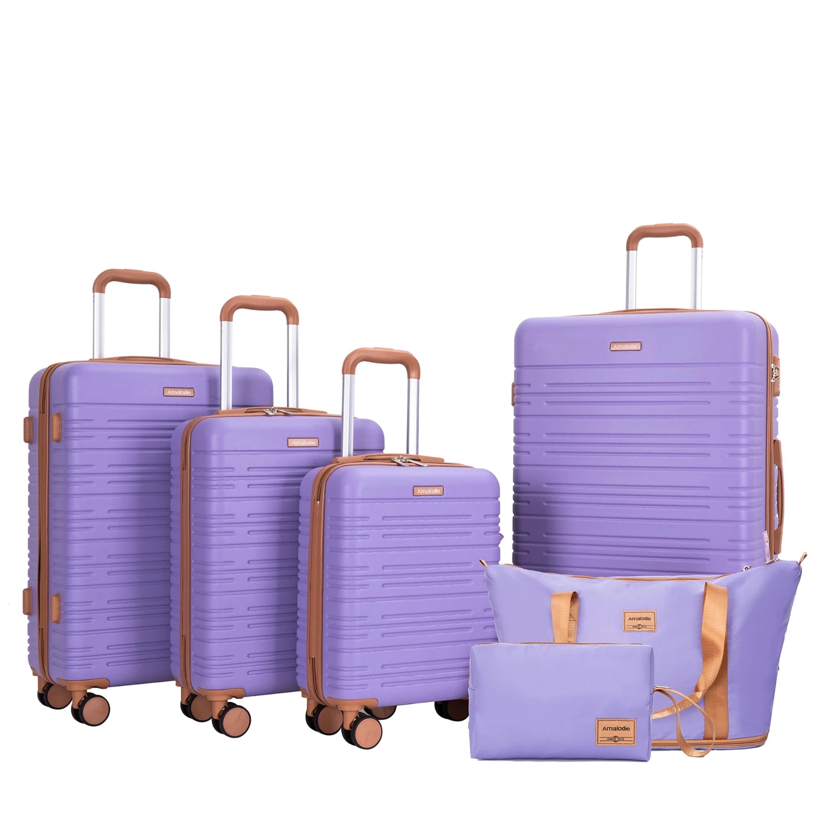 Set Valises 6 Pièces Coque Rigide – Roues Spinner Double, Serrure TSA & Sac de Voyage