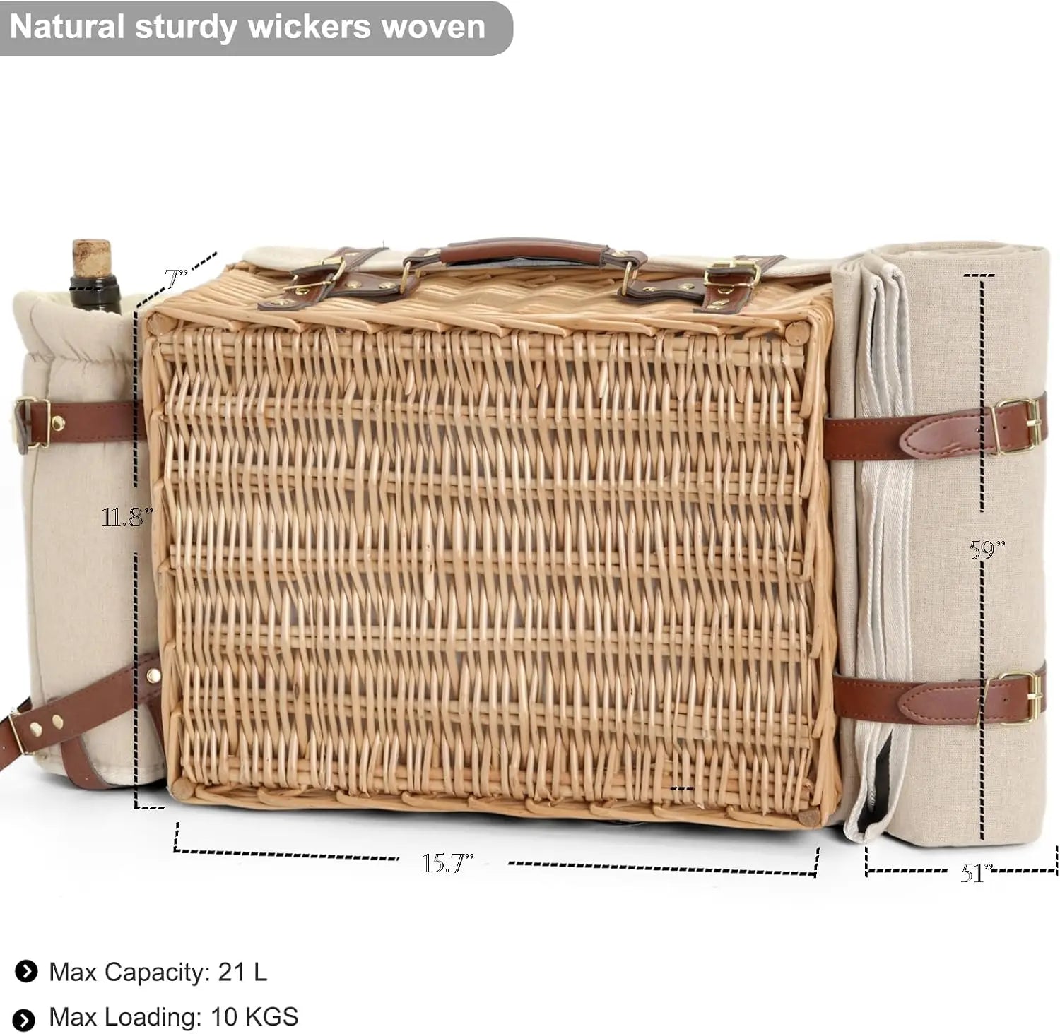 Panier Pique-Nique Osier Tressé pour 4 – Complet avec Couverts & Couverture