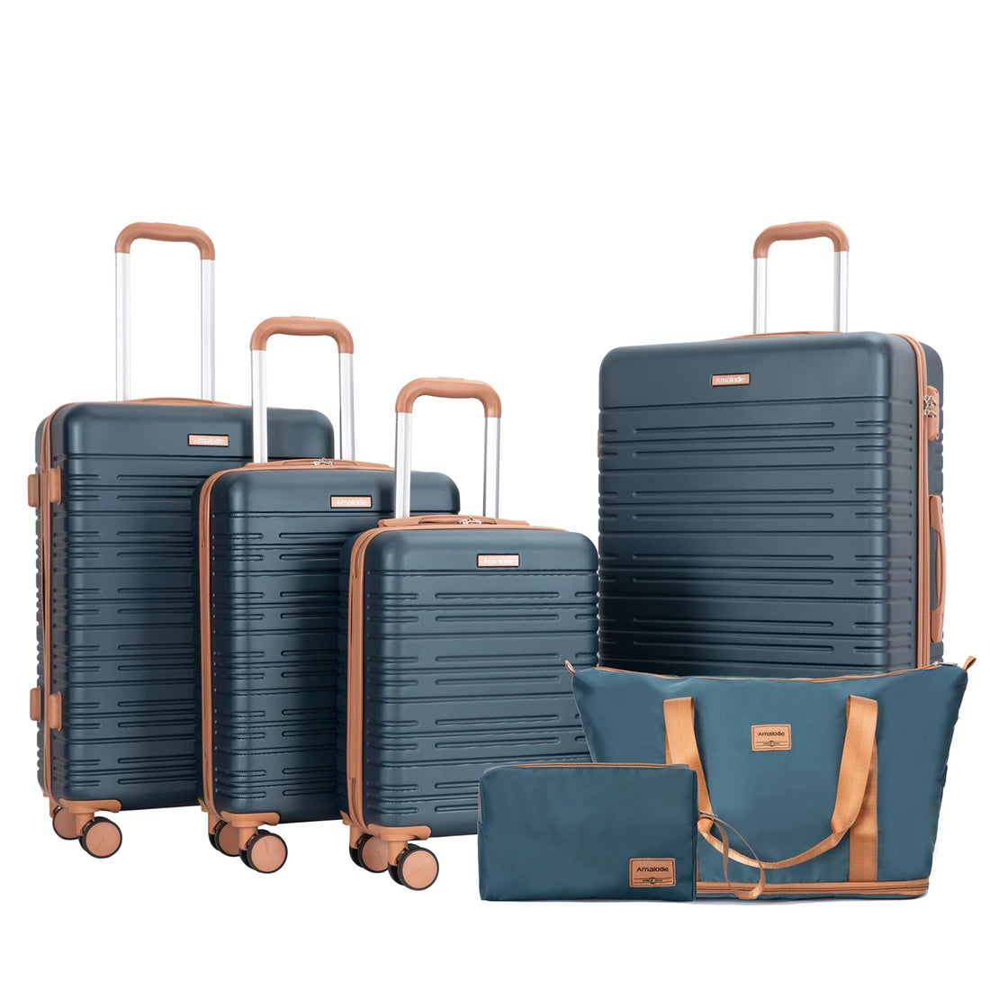 Set Valises 6 Pièces Coque Rigide – Roues Spinner Double, Serrure TSA & Sac de Voyage