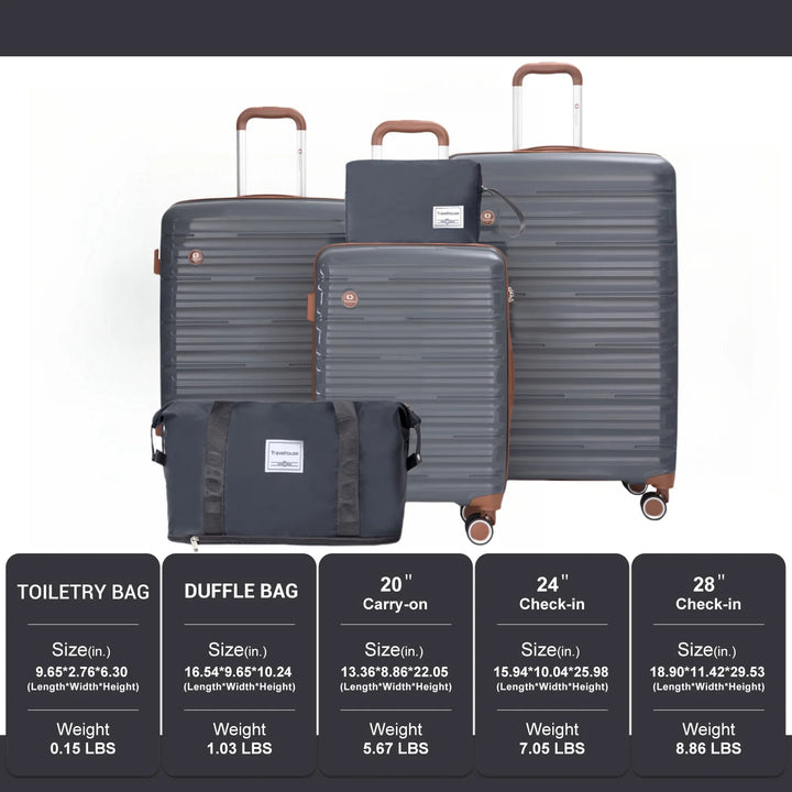 Set Valises 5 Pièces Travelhouse – Coque Rigide ABS, Roues Spinner & Serrure TSA