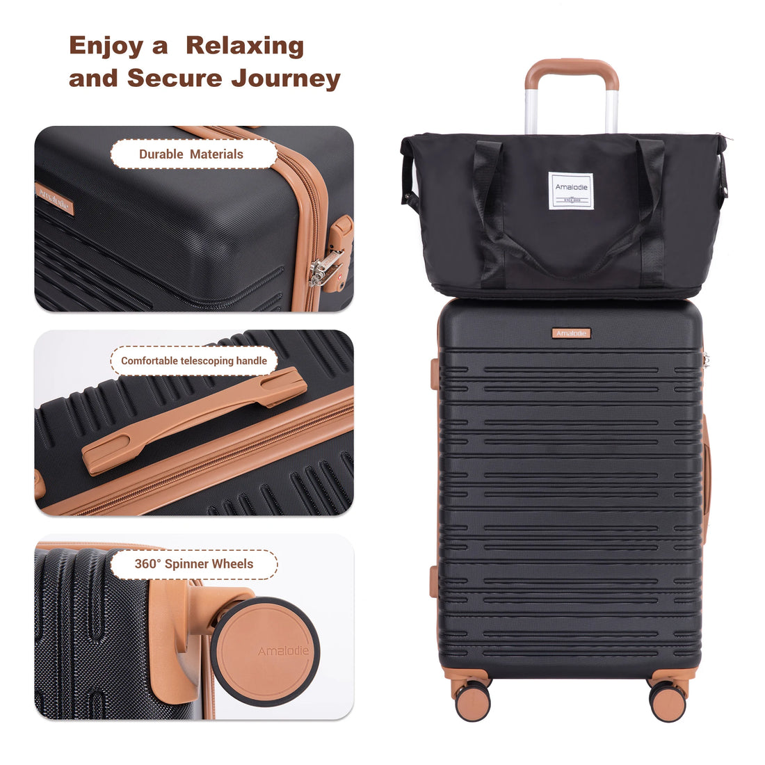Set Valises 6 Pièces Coque Rigide – Roues Spinner Double, Serrure TSA & Sac de Voyage