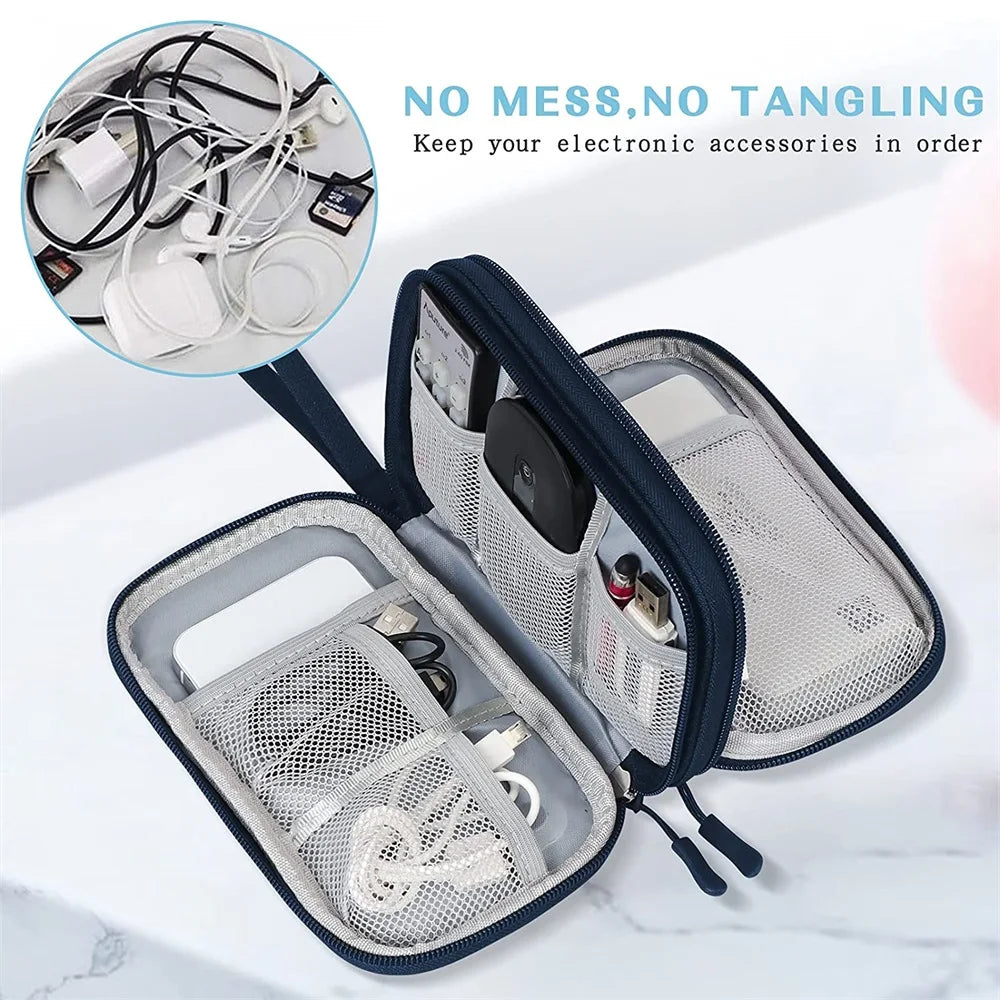 Organisateur de Voyage Électronique Double Couche – Pochette Imperméable pour Câbles & Accessoires