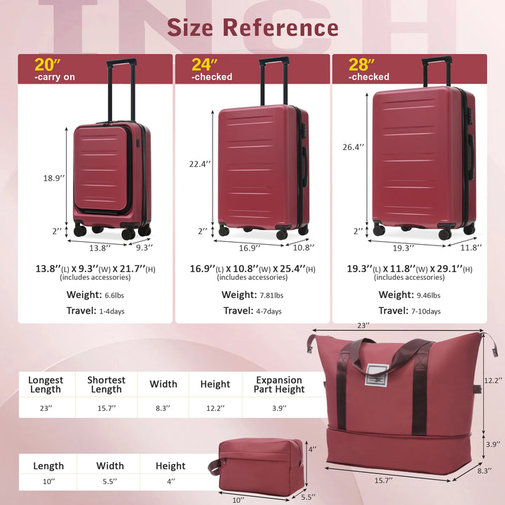 Set Valises 5 Pièces ABS – Ouverture Frontale, Port USB & Roues Spinner 360°