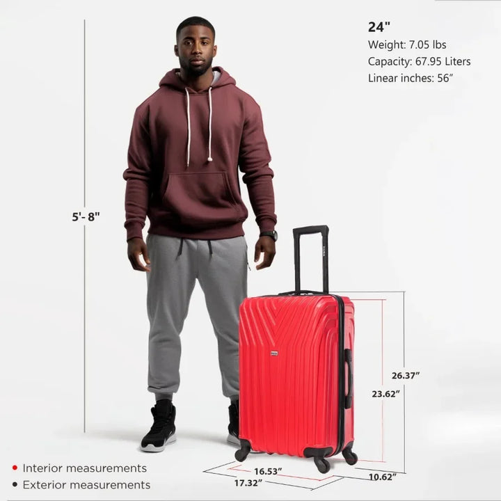 Valise Vasty 24" Coque Rigide Légère – Roues Spinner & Poignée Télescopique Rouge