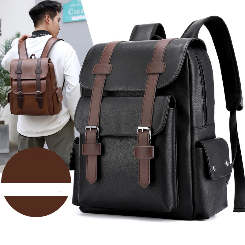 Sac à Dos Homme en Cuir PU – Grande Capacité Ordinateur, École & Voyage