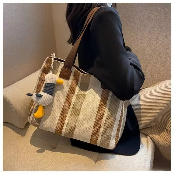 Grand Sac À Épaule Rayé – Cabas Tendance & Bandoulière Casual Grande Capacité