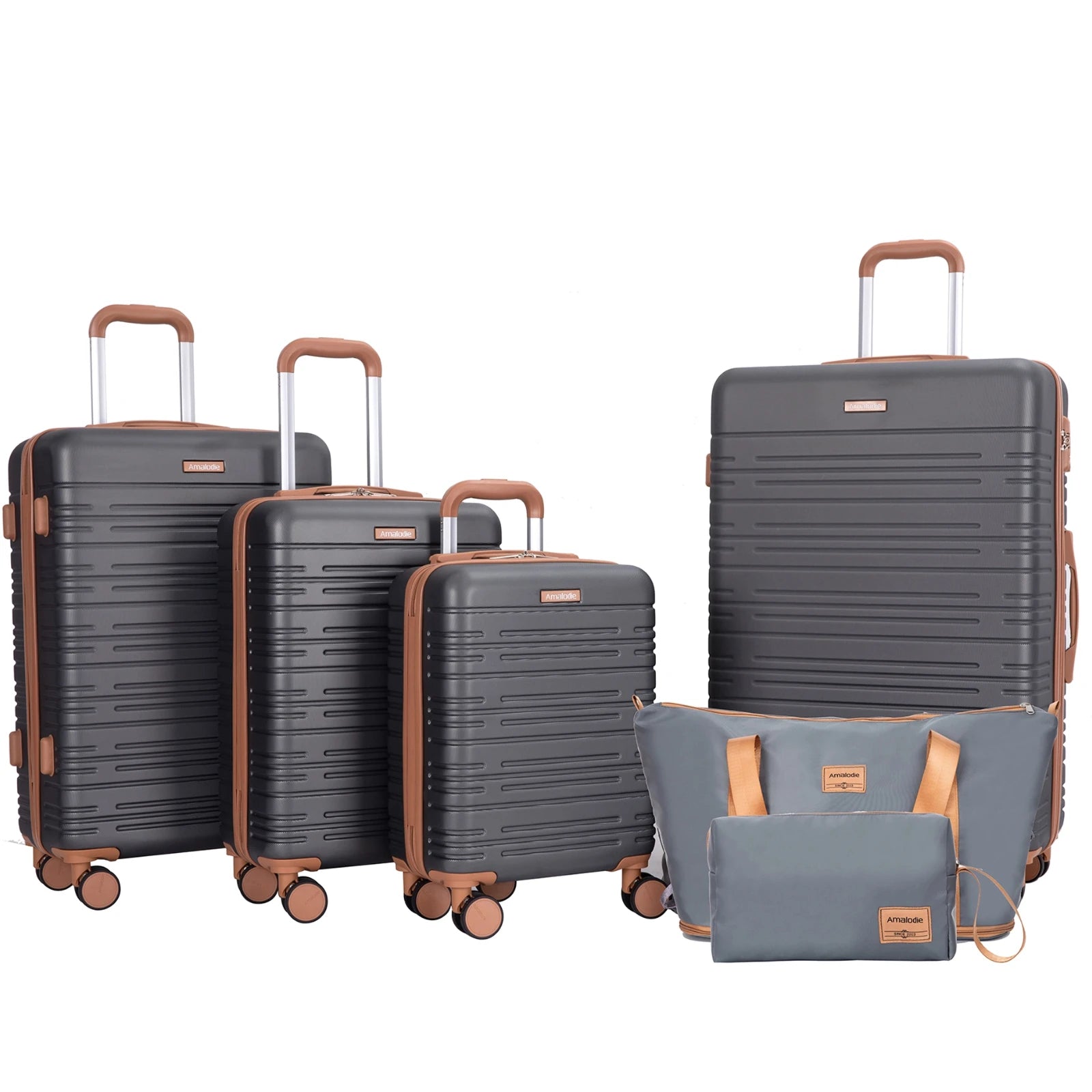 Set Valises 6 Pièces Coque Rigide – Roues Spinner Double, Serrure TSA & Sac de Voyage