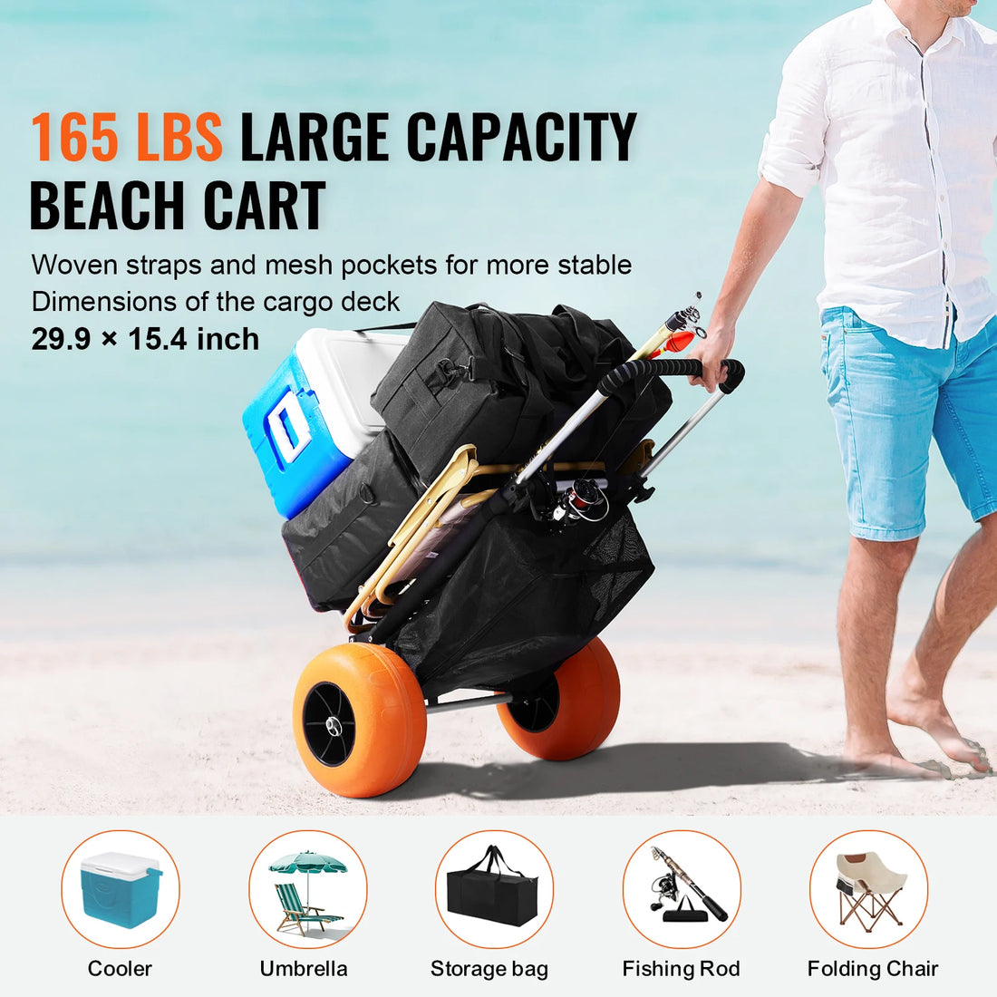 Chariot de Plage Pliable – Grandes Roues & Charge 75kg