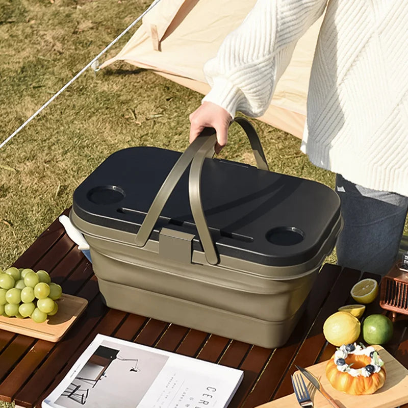 Panier Pique-Nique Pliable avec Couvercle – Grande Capacité