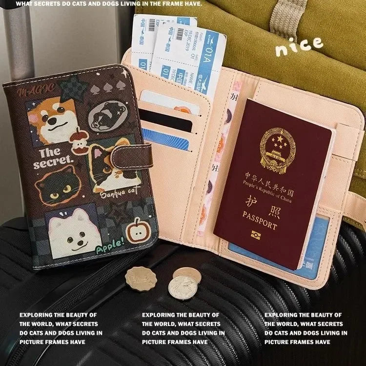 Cute Cartoon Passport Wallet Women's New Travel Portable Document Holder Card Holder with Protective Cover