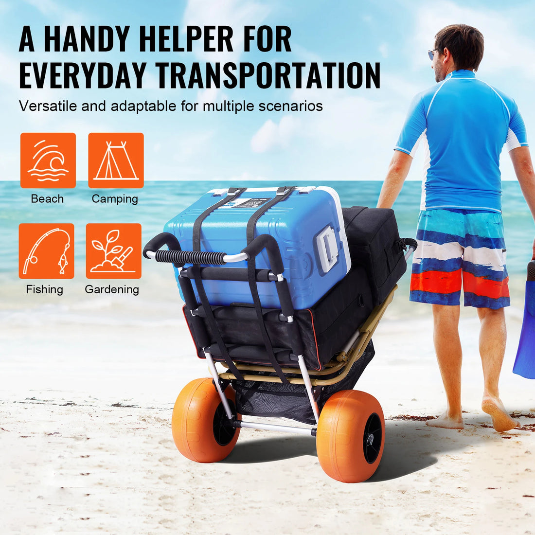 Chariot de Plage Pliable – Grandes Roues & Charge 75kg