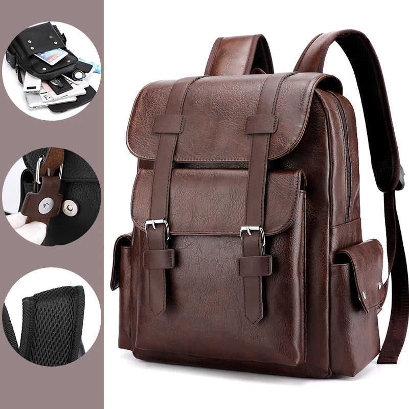 Sac à Dos Homme en Cuir PU – Grande Capacité Ordinateur, École & Voyage