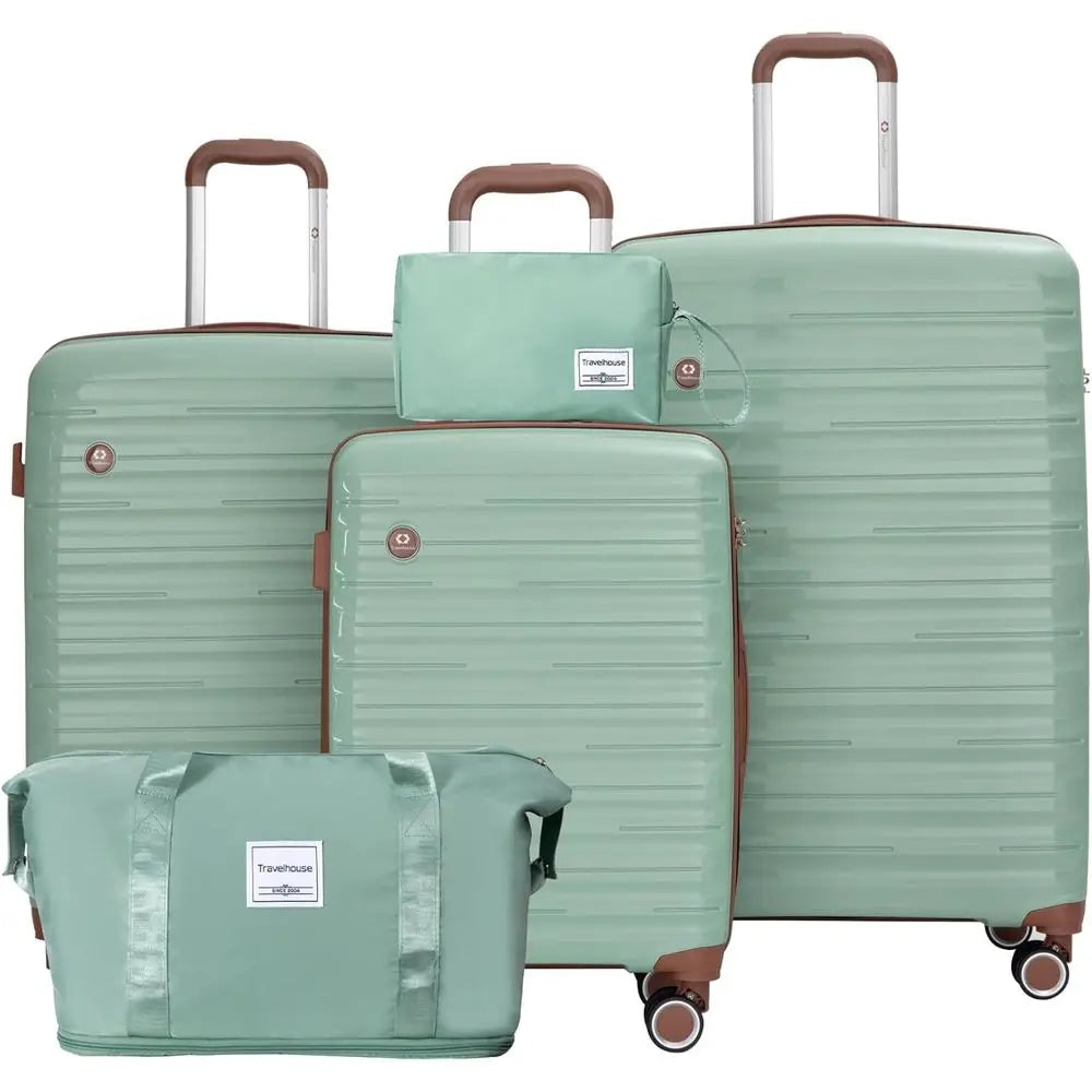 Set Valises 5 Pièces Coque PP Ultra-Résistante – Roues Spinner & Sac Week-End Extensible