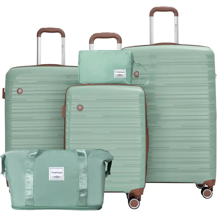 Set Valises 5 Pièces Coque PP Ultra-Résistante – Roues Spinner & Sac Week-End Extensible