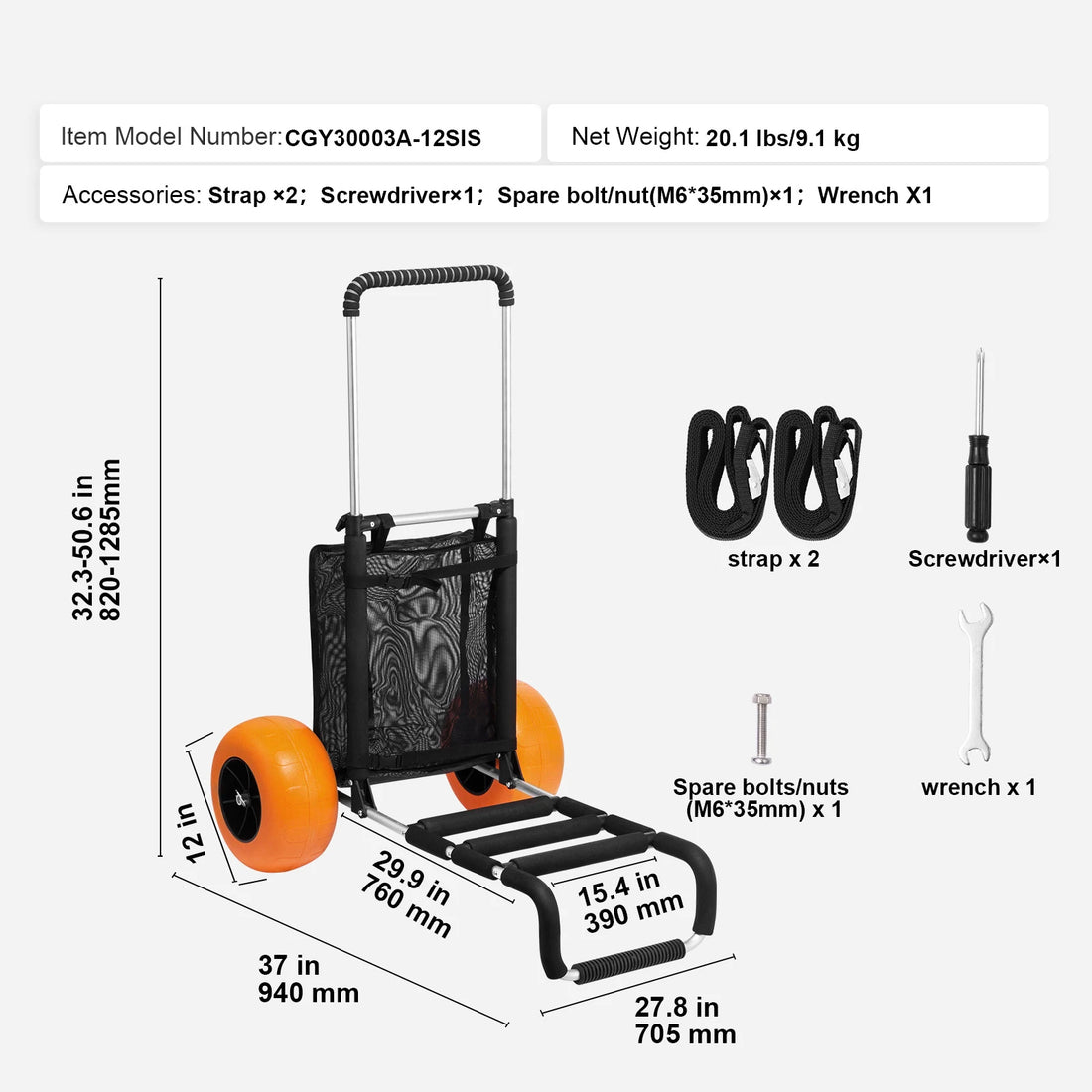 Chariot de Plage Pliable – Grandes Roues & Charge 75kg