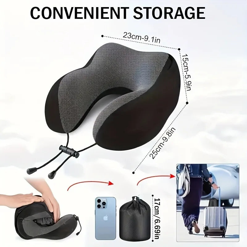 Oreiller de Voyage Mémoire de Forme en U avec Capuche – Support Cervical Portable Avion, Bureau & Voiture