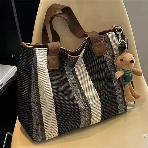 Grand Sac À Épaule Rayé – Cabas Tendance & Bandoulière Casual Grande Capacité