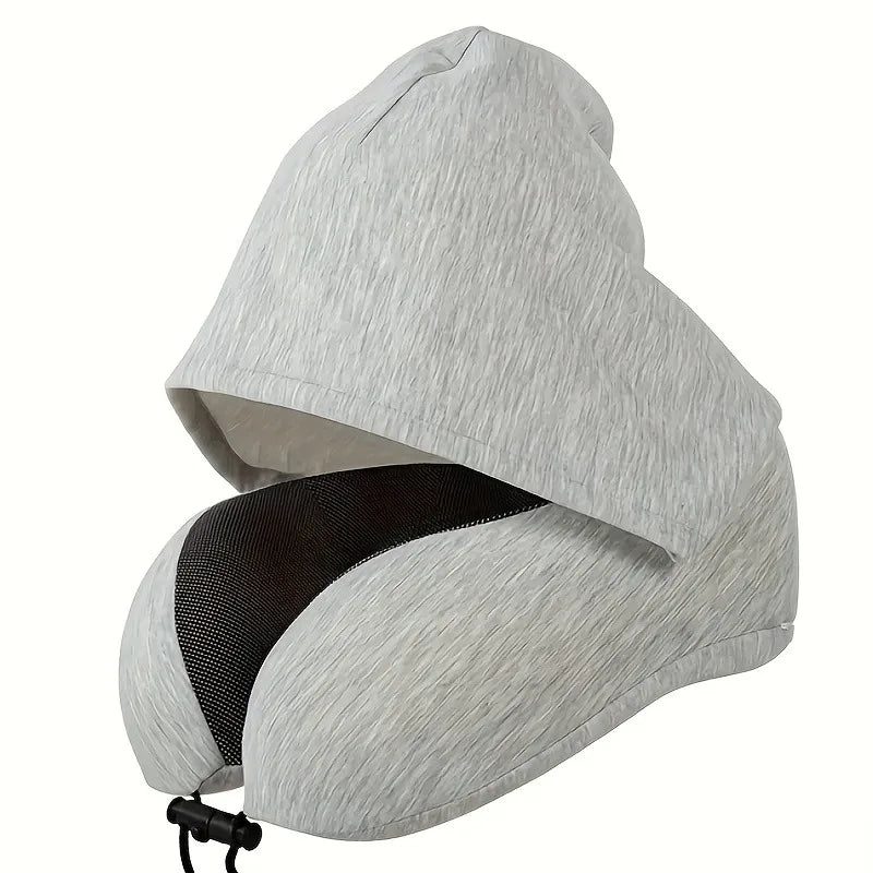 Oreiller de Voyage Mémoire de Forme en U avec Capuche – Support Cervical Portable Avion, Bureau & Voiture