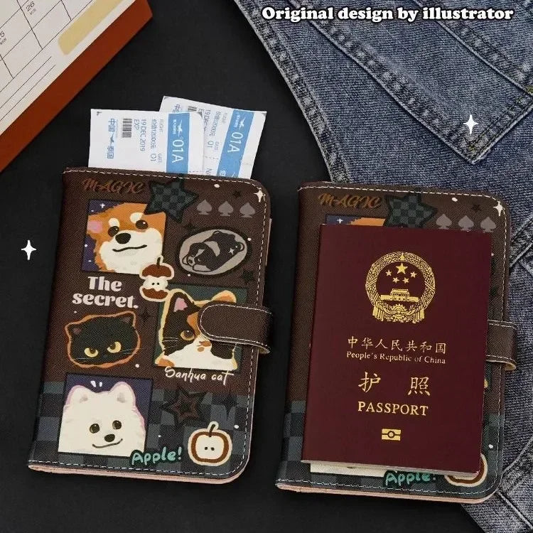 Cute Cartoon Passport Wallet Women's New Travel Portable Document Holder Card Holder with Protective Cover