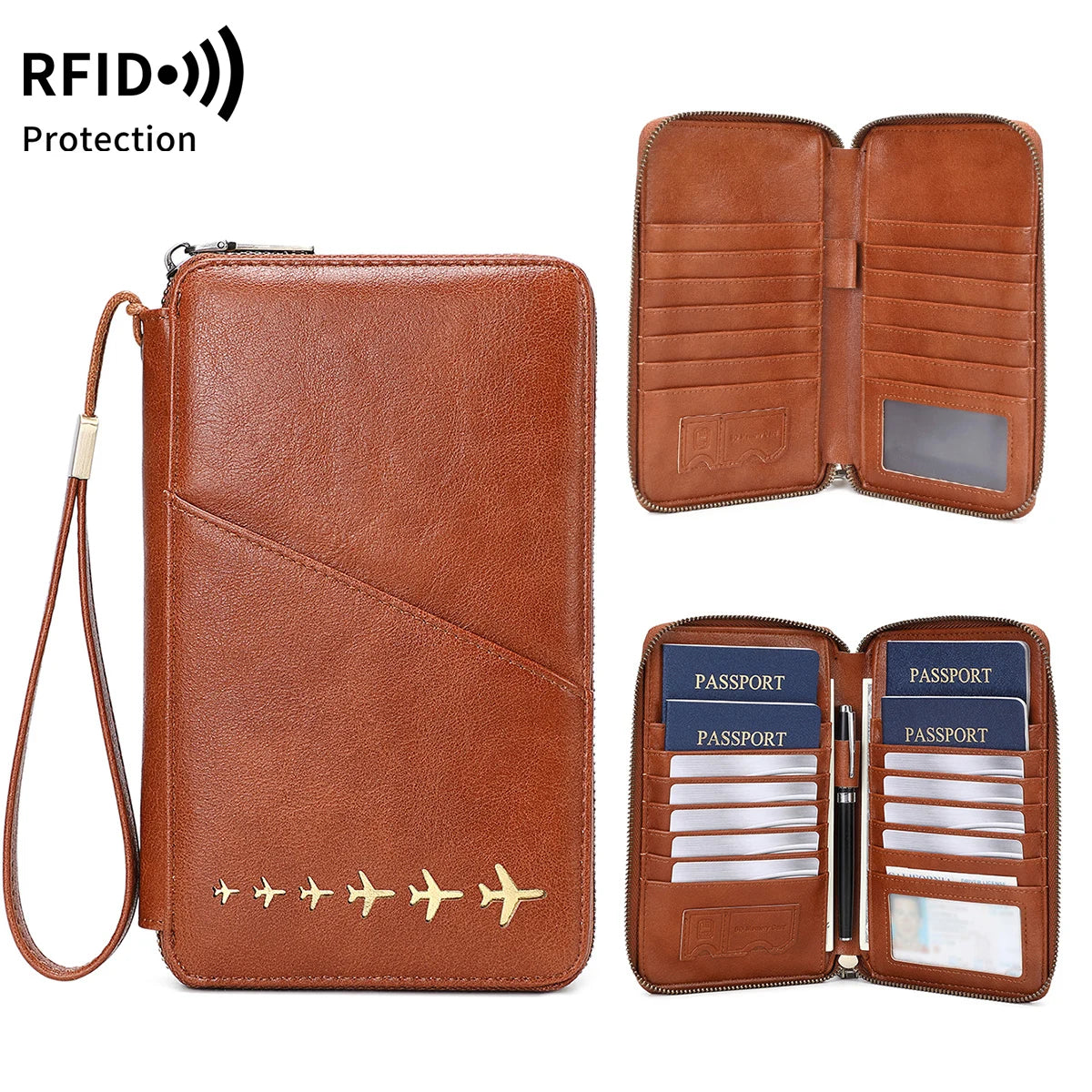 Porte-Passeport Famille Anti-RFID – Portefeuille Voyage Multifonction en Cuir PU