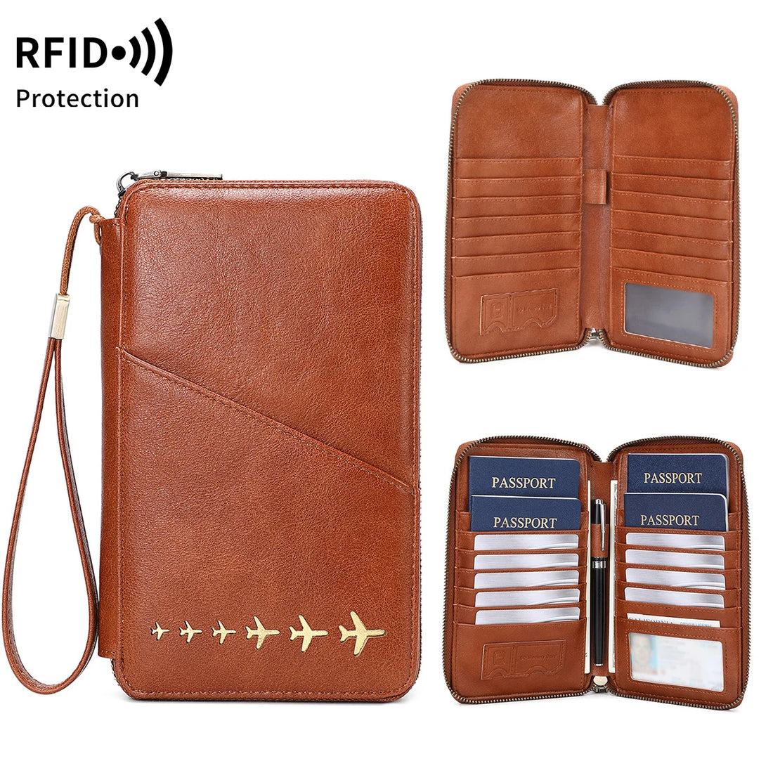 Porte-Passeport Famille Anti-RFID – Portefeuille Voyage Multifonction en Cuir PU
