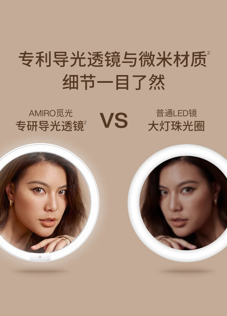 AMIRO Light Seeking Bag Mirror LED with Light Makeup Mirror Portable Sunlight Mirror Women's Handheld Makeup Bag Makeup Mirror